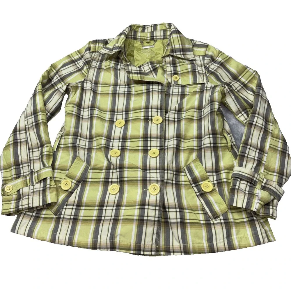 JouJou Lime Green/Greys/Olive Green Plaid Double Breasted Jacket No Belt Lg